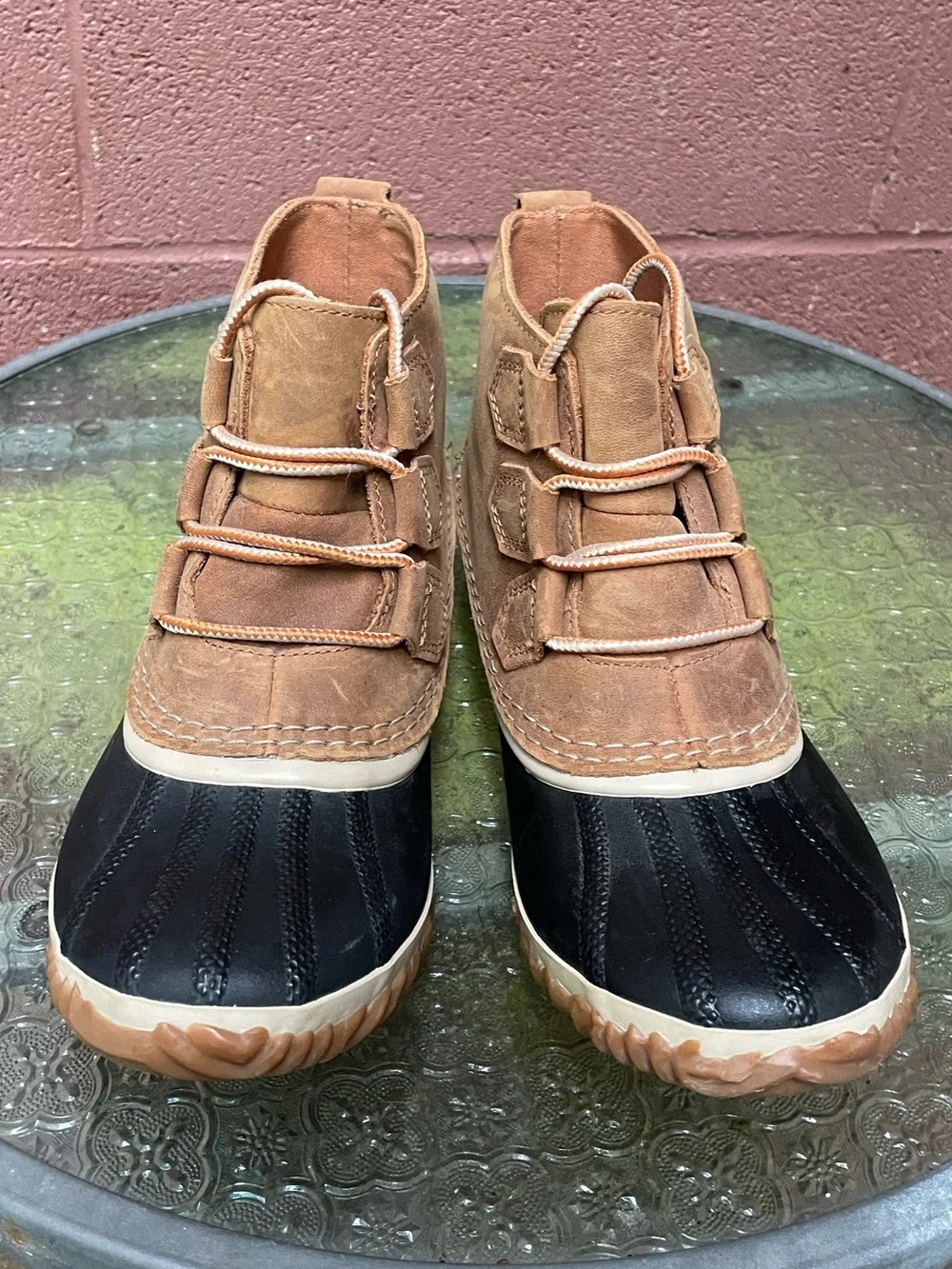 Sorel Out N About Waterproof Tan Duck Ankle Rain Boots 8.5